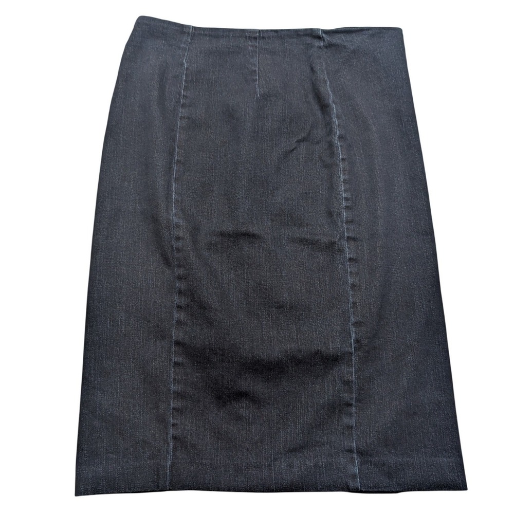 Lauren Ralph Lauren Denim Pencil Skirt Womens 6 Dark Wash Leather Trim Front Zip